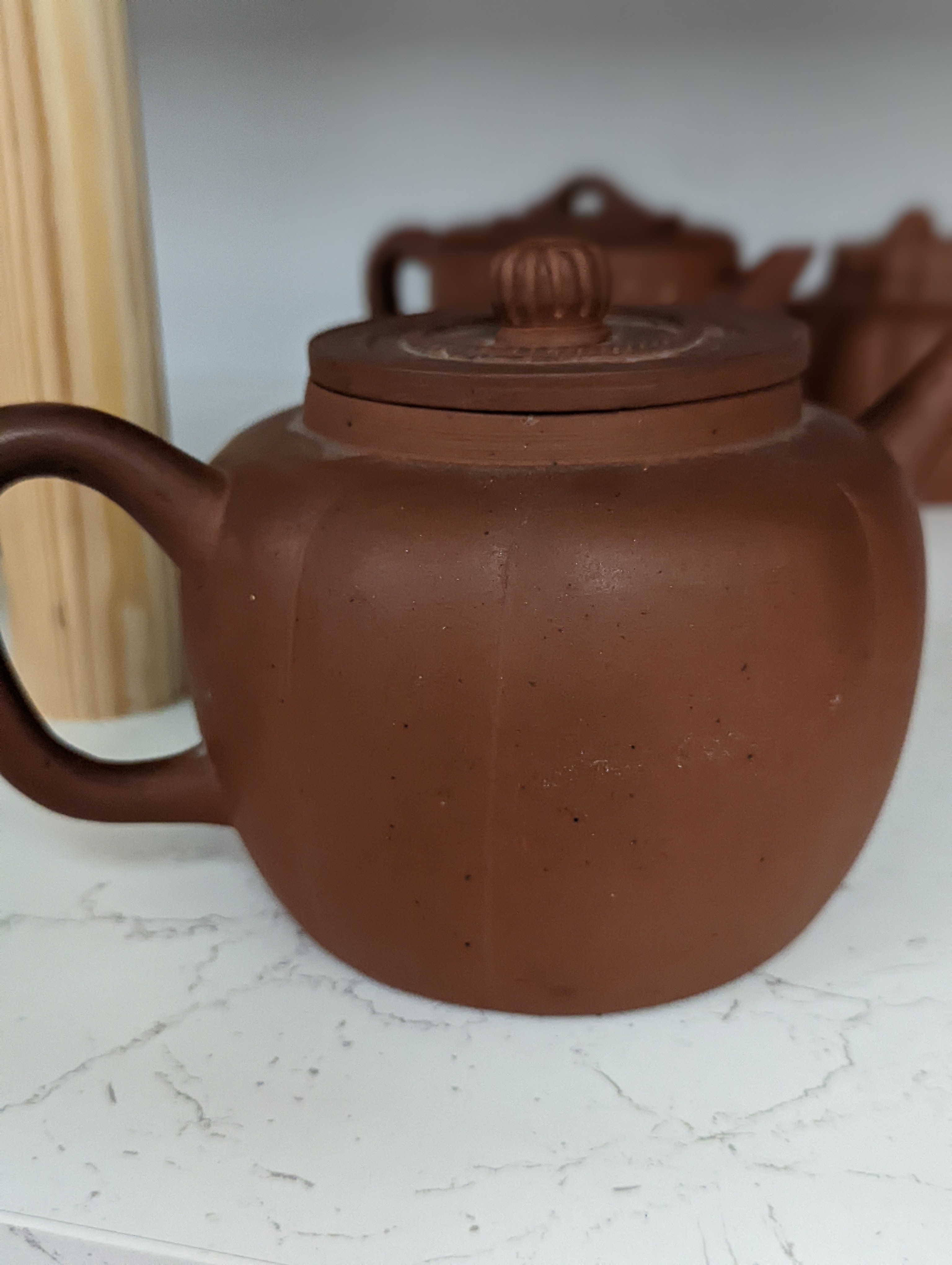 Six Chinese Yixing teapots, tallest 11cm